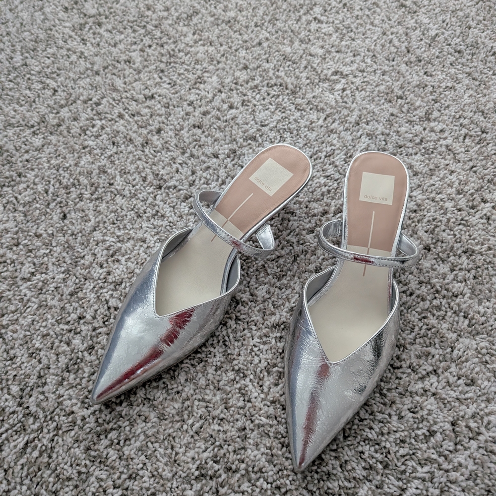 Silver Pointed-Toe Kitten Heel